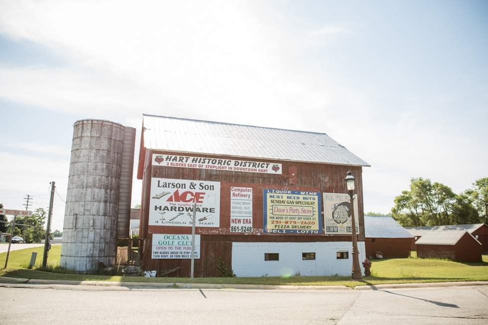 Barn in Oceana County with advertisements